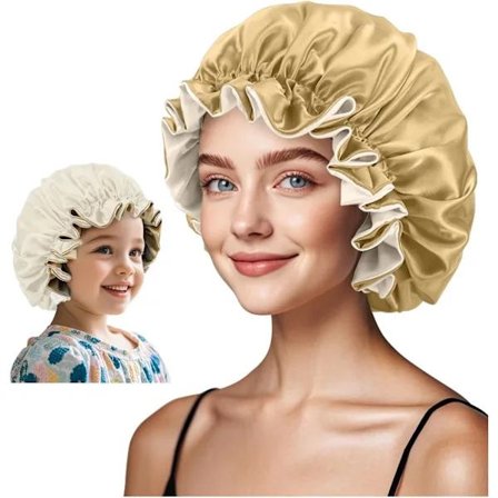 L - Hårbånd i satinsilke til sovende kvinder og børn, dobbeltlags hårbånd til piger og drenge med krøllet hår, natthue_tfrf