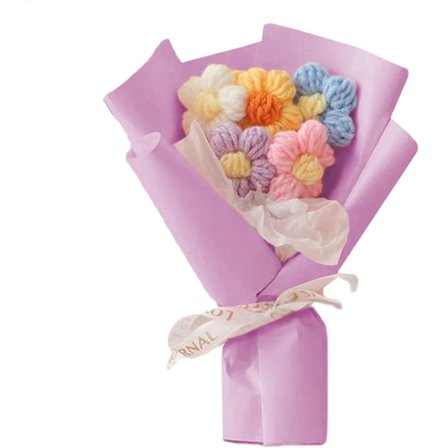 Strikket Puf Blomsterbuket - Håndlavede Mini Hæklede Blomster til Dimissionsgaver, Boligindretning (Lilla)