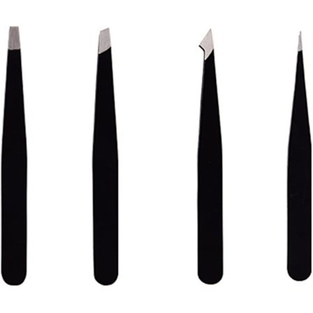 Zk - 4 stk. Professionelle Rustfrit Stål Pincetter, Præcisionspincetter til Sorte Pletter, Indgroede Hår, Fragmenter, Vipper, Sort