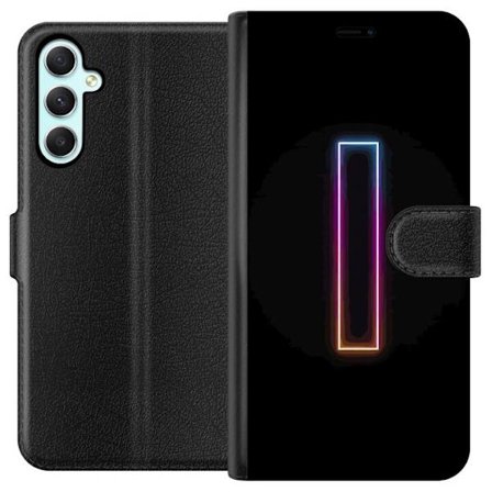 Kompatibel Tegnebogsetui til Samsung Samsung Galaxy A34 Minimalistisk neonbogstav I i regnbuefarver mod mørk baggrund