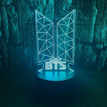 Kpop BTS Bangtan Boys 3D LED Optisk Illusion Dekoration Bordlampe 16 Farver Fjernbetjening Akryl Visuel Natlys Påske Jul