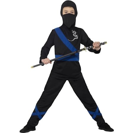 Smiffys Ninja Assassin-dräkt för Barn/Ungdomar 7-9 År Svart/B