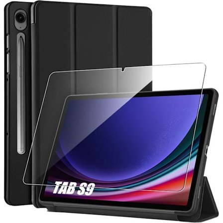Coque + Tempereret Glas - E.F.CONNECTION - til Samsung Galaxy Tab S9 - Slim Beskyttelse - Støttefunktion - Sort