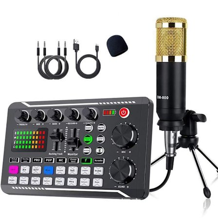 Podcast Utrustningspaket, Mikrofonset med Ljudkort, Professionell Kardioidupptagning, Portabel Mixer Audio