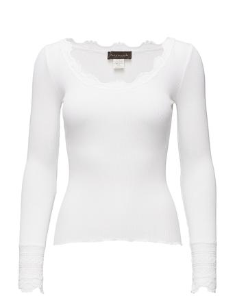 Silk T-Shirt Regular Ls W/Wide Lace T-shirts & Tops Long-sleeved Hvit Rosemunde