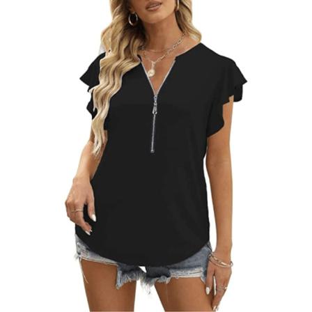 T-shirt Med Dragkedja För Kvinnor I Enfärgad T-shirt