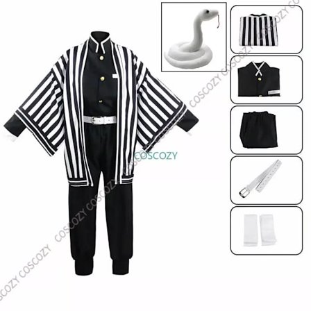 Lilla/Sort Iguro Obanai Cosplay Anime Demon Ghost Killer Iguro Obanai Haori Kimono Cosplay Kostume Hvidt Slange Dukkesæt S-FF-