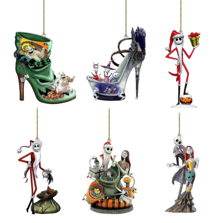 6 stk Akryl Juletrærpynt Hengegave Tim Burtons The Nightmare Before Christmas Jack og Sally