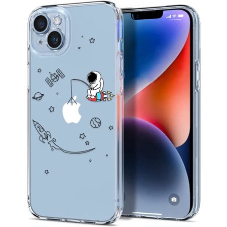 IC Kompatibelt med iPhone 14-fodral Transparent Söt med Astronaut Rymden Estetik Planet Stjärna Kreativt Mönster, iPhone 14-Fiske