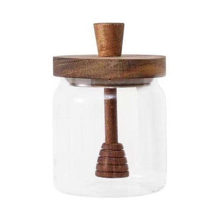 500ML Honningkrukke i Glas med Træslevlåg Lufttæt Honningkrukke Sæt Transparent Honningslev og Krukke Sæt for Nem Overvågning Bred Åbning