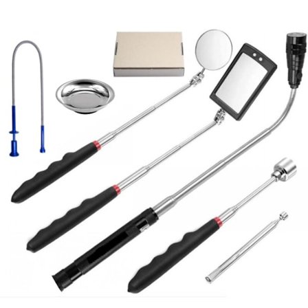 Rundspegel Teleskopinspektionsspegel Flexibel Sugrör Väljare med Ljus 7-delad Set