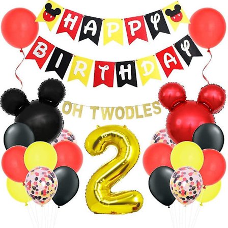 Mickey-tema Dekorationer för 2-årsdag - Minnie Oh Twodles Banner Girlang Mickey Huvudballonger för Födelsedagsfesttillbehör