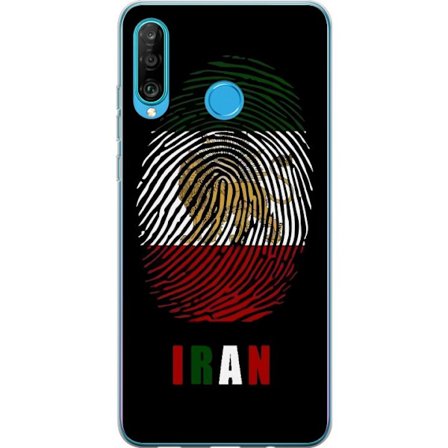 Kompatibelt Mobildeksel til Huawei P30 lite Fingeravtrykkformat som Irans flagg med løvemotiv på svart dramatisk bakgrunn