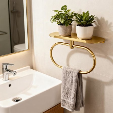 Håndklædering med hylde, vægmonteret holder i rustfrit stål, til badeværelse, køkken, toiletorganisation (guld)