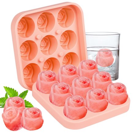 Isbitsform, silikonisbitsformar med lock, 9 hål, rosformade isbitsformar