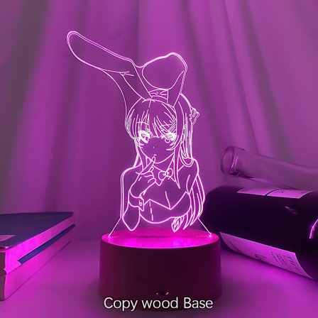 3D Illusion LED Nattljus Anime Ljuslampa Flerfärgad Lampara Bunny Girl Senpai Mai Sakurajima Kawaii För Julklapp Kopia Träbas