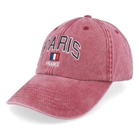 Iconic - Paris France Washed Red Dad Cap Unconstructed Red Cap - @ Hatstore
