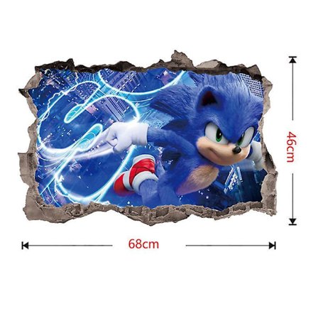 Sonic The Hedgehog Wall Sticker Kids Room Graffiti Decoration 3d Broken Wall Cartoon Game Sticker Removable Pvc-jex90050:47cm*47cm
