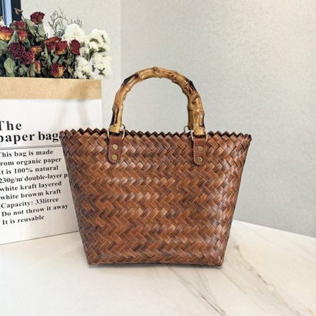 Vintage Stripete Dachshund Hund Flettet Veske Håndveske Nylon Tau Anheng Tote Bag Hånd Tote Dameveske Strandveske