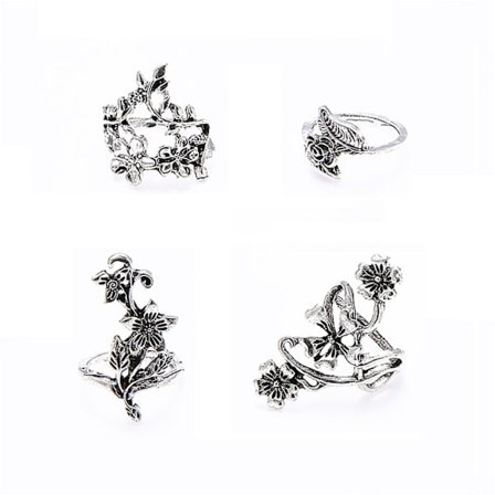 Set av 4 Wildflower Rings Vintage Style Hollow Ring Smycken present för kvinnor