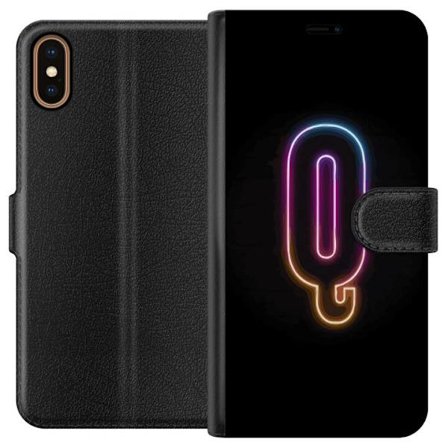 Kompatibel Tegnebogsetui til Apple Apple iPhone XS Minimalistisk neonbogstav Q i lyse farver mod mørk baggrund