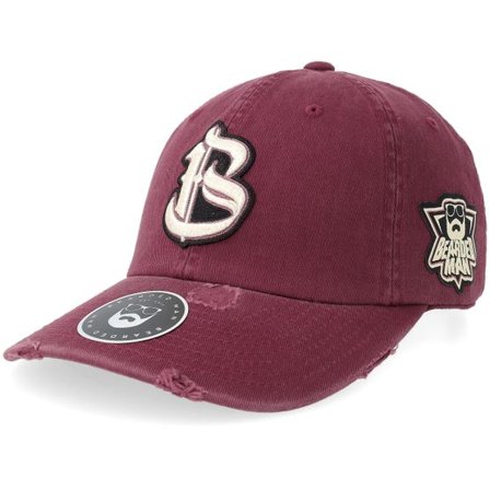 Bearded Man - Röd unconstructed Keps - Mascot Logo Maroon Destroyed Dad Cap @ Hatstore