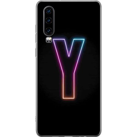 Kompatibelt Mobilskal till Huawei Huawei P30 Minimalistisk neonbokstav Y i färgskiftande ljus mot svart bakgrund