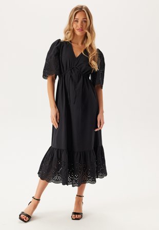 Bubbleroom - Midi Broderie Anglaise Dress - Black - Kläder