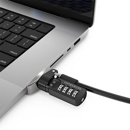 COMPULOCKS Ledge Lock Adapter for MacBook Pro 16" M1, M2 & M3 with Combination Cable Lock - sikkerhetssporlåsadapter