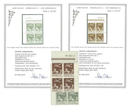 Danmark 1929 - AFA 181+182 - Luftpost - 4-blok - Postfrisk