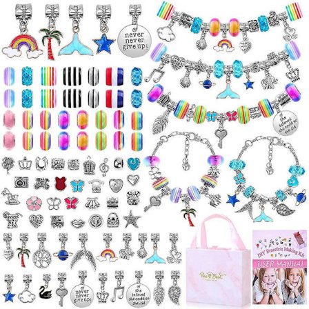 Armbåndssæt, 85 stk. charme-armbåndssæt med perler, smykkecharms, armbånd til gør-det-selv-håndværk, smykkegave