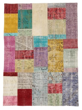 Hand Knotted Patchwork Rug 147X200 Dark Red/Dark Grey
