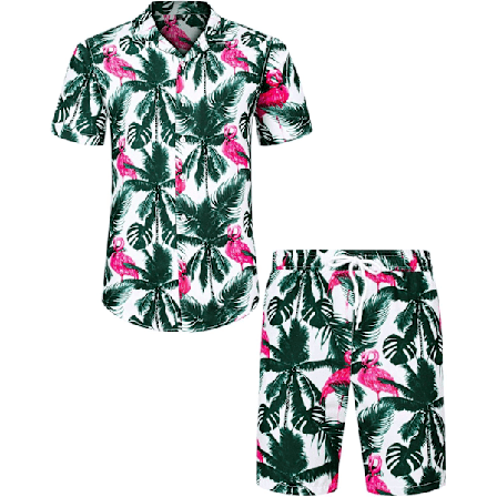 Herr Hawaiian skjorta och shorts set Regular Fit kortärmad casual funky strand flamingo skjorta set L