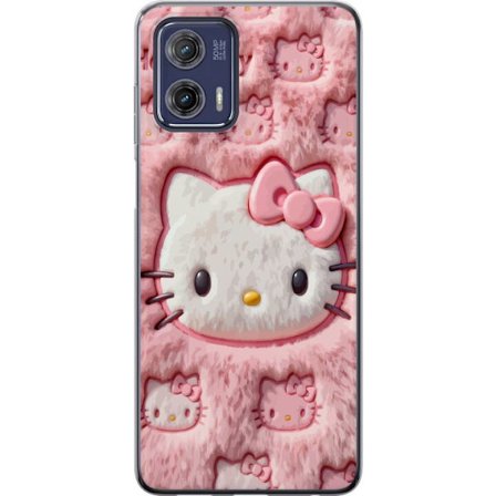 Kompatibel Mobilcover til Motorola Moto G73 Hello Kitty lyserød fluffy baggrund med ikonisk ansigt og kawaii-æstetik