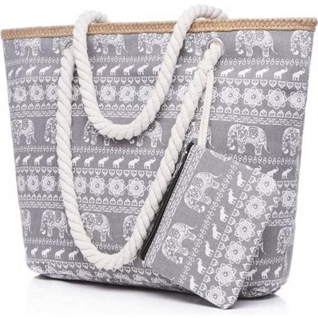 Ekstra stor strandveske for kvinner, måler 45×33×14 cm, piknikveske, sammenleggbar, med glidelås og ekstra lommer.