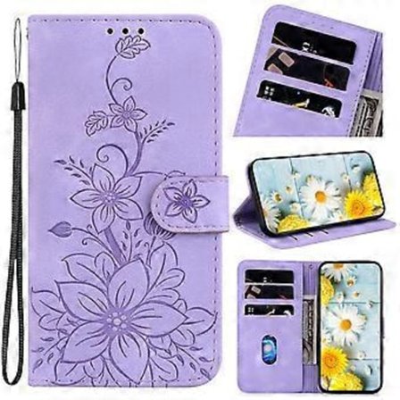 Kompatibel med Samsung Galaxy A54 5G Præget Lily Wallet Case med Kortholder PU Læder Flip Cover - Lilla