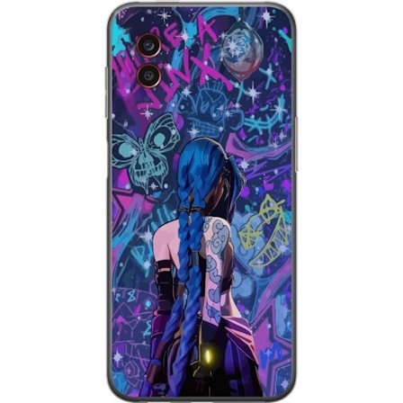 Yhteensopiva Puhelinkuori Samsung Samsung Galaxy Xcover6 Pro Värikäs graffitipiirros, jossa on sinisellä hiuksilla varustettu hahmo kaupunkimaisess