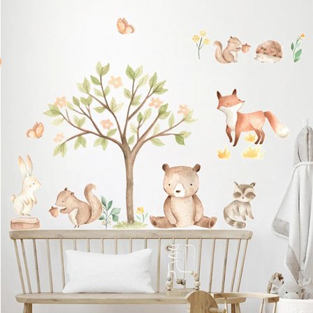 Cartoon Cute Animal illustration Watercolor Nursery Sticker Removable Wall Decals Art Print Kids Boys Room Interior Home Decor