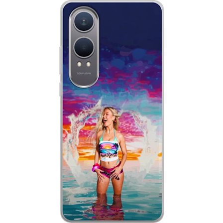 Kompatibel Mobilcover til OnePlus Nord CE4 Lite Blond kvinde i farverigt strandtøj, der leger i havet ved solnedgang