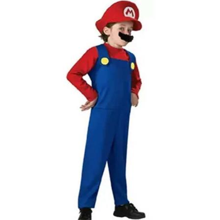 Barn Super Mario Luigi Bros Cosplay Fancy Dress Outfit Kostym Red 95-105cm Red 120-130cm
