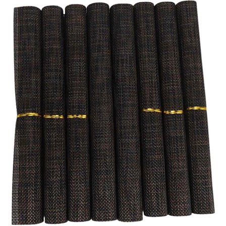 Bordløper med plassmatter for vevd plast salongbord Festbord Kjøkken Varmebestandig 11,8 x 70,8 tommer (1 bordløper og 6 plassmatter, Blac