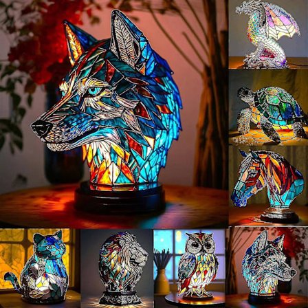 Färgat glas djur bordslampa serie | Färgad harts bordslampa för heminredning Sj.(Tupp)