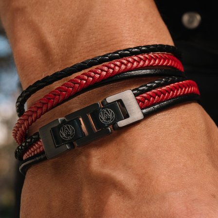 Bracelet Roy en cuir noir et rouge pour hommes - Bracelets en cuir
