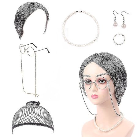 7 kpl/setti Mummo Vanha Nainen Pukeutumissetti Mummo Puku Peruukki Aikuinen Lapsi Halloween Naamiaiset Cosplay Juhlat Noita Koristelu