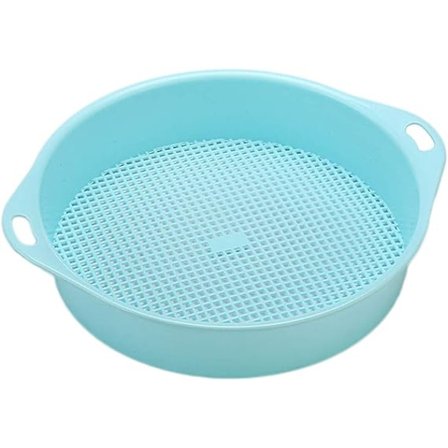 Muovista valmistettu pyöreä maansiivilä, hiekka-siivilä, puutarhan siivilä, siemenistys- ja viljelytyökalu kädensijoilla, sininen, lapsille ja 