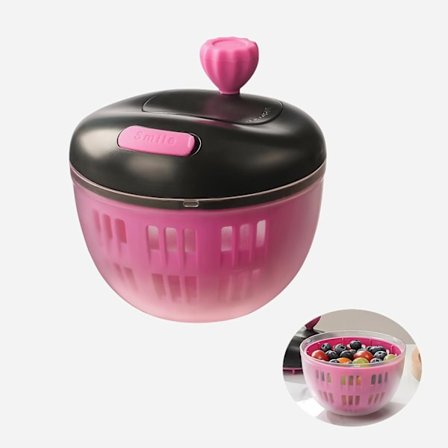 Sort & Pink Frugtvaskebeholder med Låg & 360° Roterende Håndtag - Bærsi, Dørslag & Køleskabsopbevaringsskål til Køkken