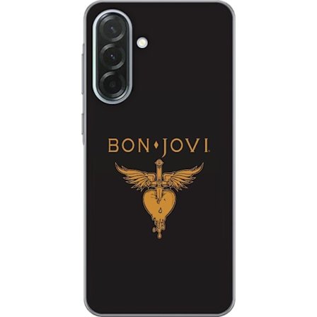 Kompatibelt Mobilskal till Samsung Galaxy A36 Ikonisk musikillustration med bevingat hjärta och dolk i guldtoner på mörk bakgrund, kraftfull och sy