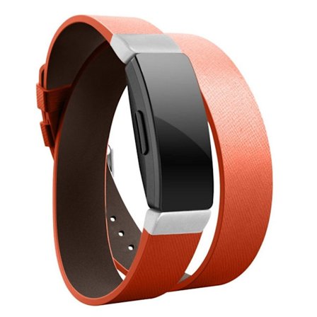 Fitbit Inspire / Inspire HR ægte læder urrem - Orange/Sølv Spænde