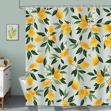 st Duschdraperi Citron Frukt Gröna Blad 180 x 180 cm Badrumsgardin Polyestertyg Anti-mögel Vattentät Tvättbar Badrumsdraperi med 12 Krokar f