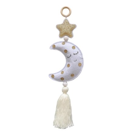 Makraméhänge i nordisk stil med glittrande stjärna och måne, väggdekoration för barnvagn, baby leksak (vit)
